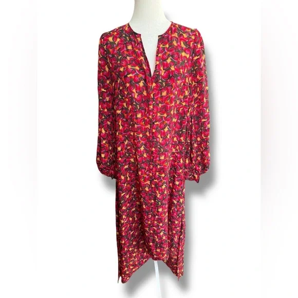 Saloni 100% Silk Red Yellow Floral Print Maxi Dress *No Sash* US Size 2 - Picture 4 of 8
